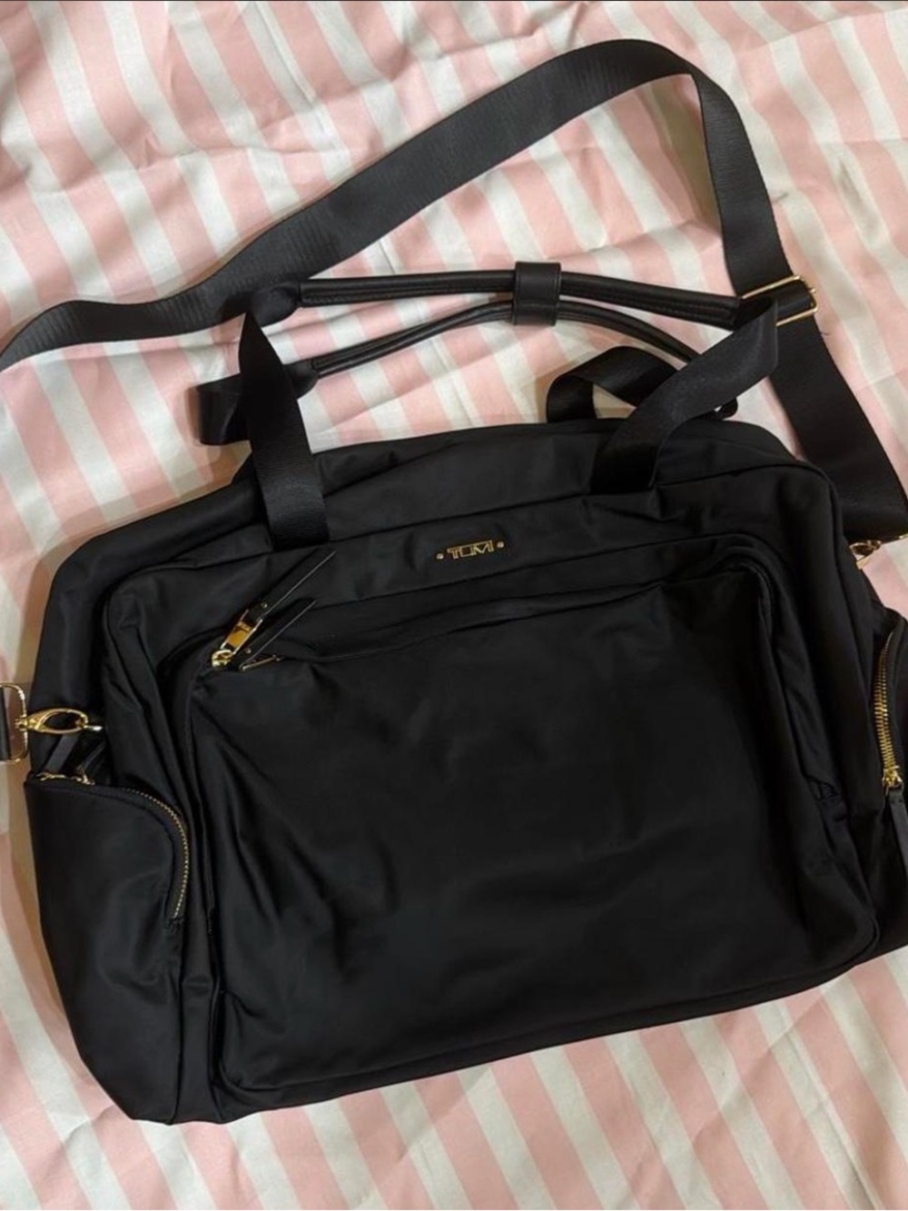 Tumi Black Nylon Laptop Brief with Gold Hardware